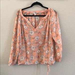 Lucky brand peach tone sheer blouse size L
